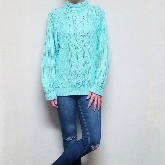 VINTAGE 80s Carriage Court Aqua Corded Sweater - Picture 2 of 11